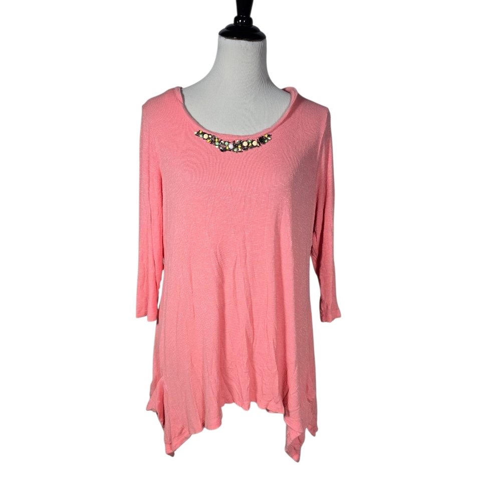 Cass Size 1X Pink Embellished Women's Top